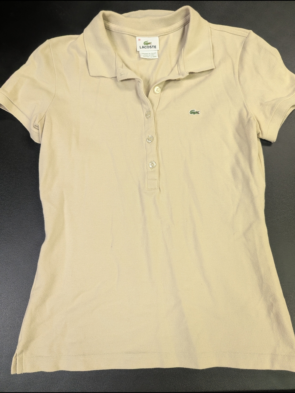 Lacoste Beige Short-Sleeve Polo with Green Croc